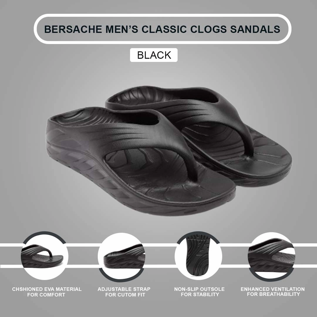 Bersache Extra Soft Classic Casual with  Regular wear with Ultra Soft & Flexibility Technology Clog's for Men's & Boy's (6097-Black) Luxurious Slippers