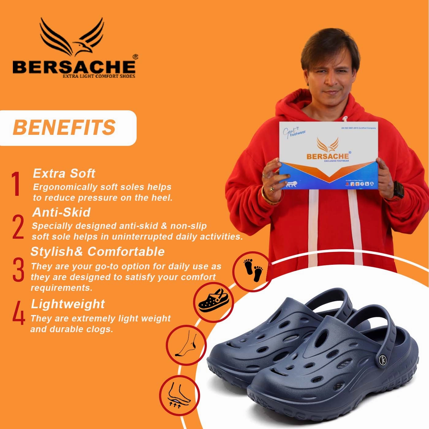 Plantar Fascia Slippers Bersache Extra Soft Classic Casual with  Regular wear with Ultra Soft & Flexibility Technology Clog's for Men's & Boy's (6127-Blue)