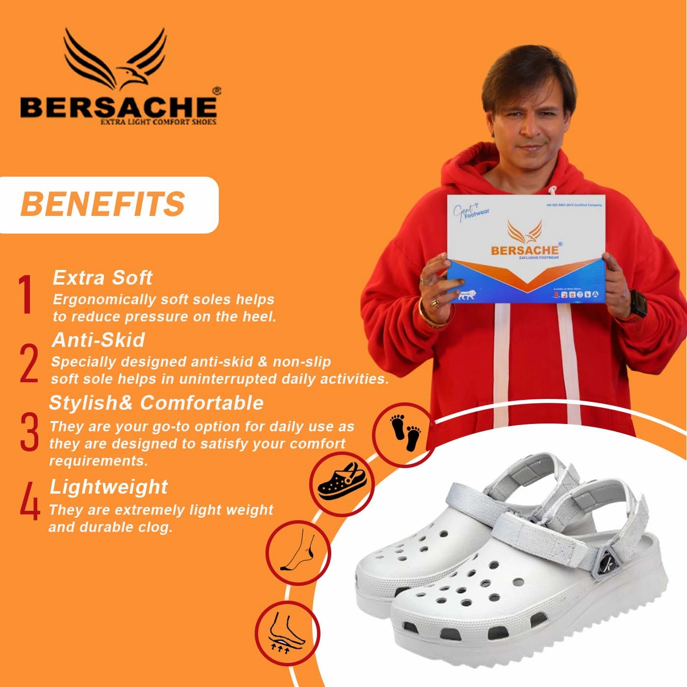 Bersache Extra Soft Classic Casual with  Regular wear with Ultra Soft & Flexibility Technology Clog's for Men's & Boy's (6136-Gray) Spartan Slippers