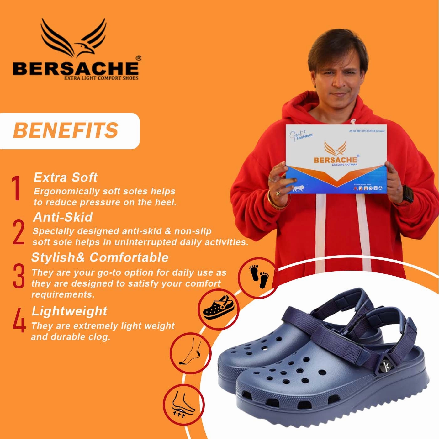 Bersache Extra Soft Classic Casual with  Regular wear with Ultra Soft & Flexibility Technology Clog's for Men's & Boy's (6138-Blue) Espresso Slippers