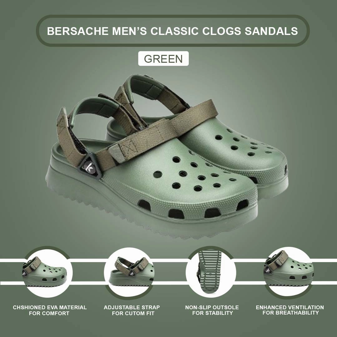 Bersache Extra Soft Classic Casual with  Regular wear with Ultra Soft & Flexibility Technology Clog's for Men's & Boy's (6139-Green) Cookie Crew Slippers