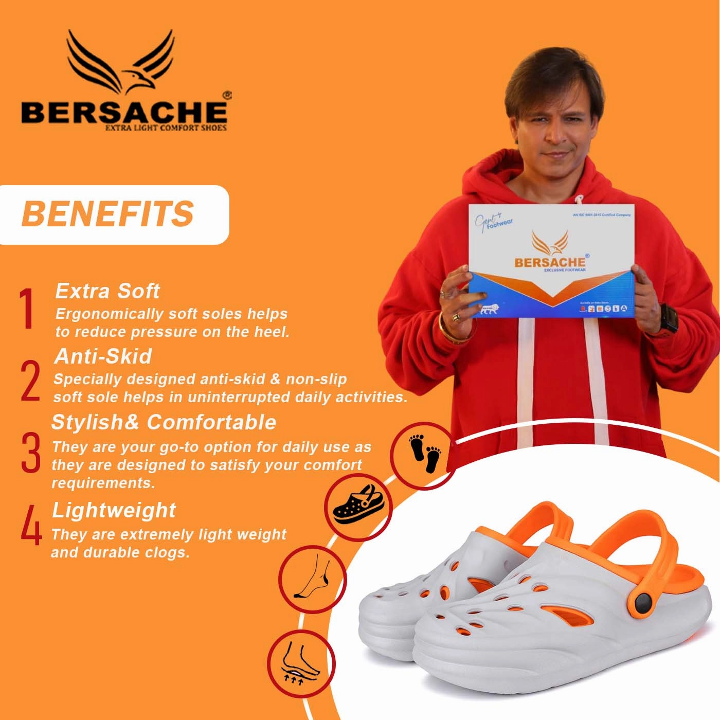 Bersache Extra Soft Classic Casual with  Regular wear with Ultra Soft & Flexibility Technology Clogs for Men's & Boy's 6030-Orange Indoor Slippers