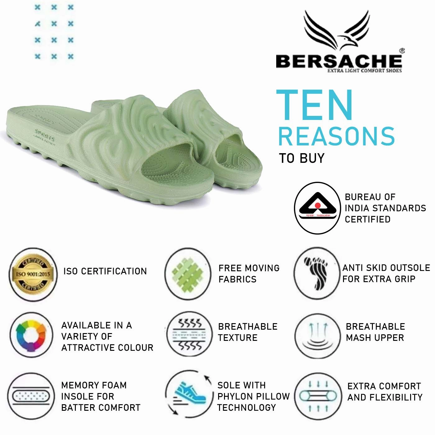 Bamboo Slippers Bersache Extra Soft Classic Casual with  Regular wear with Ultra Soft & Flexibility Technology Clogs for Men's & Boy's 6049-Green