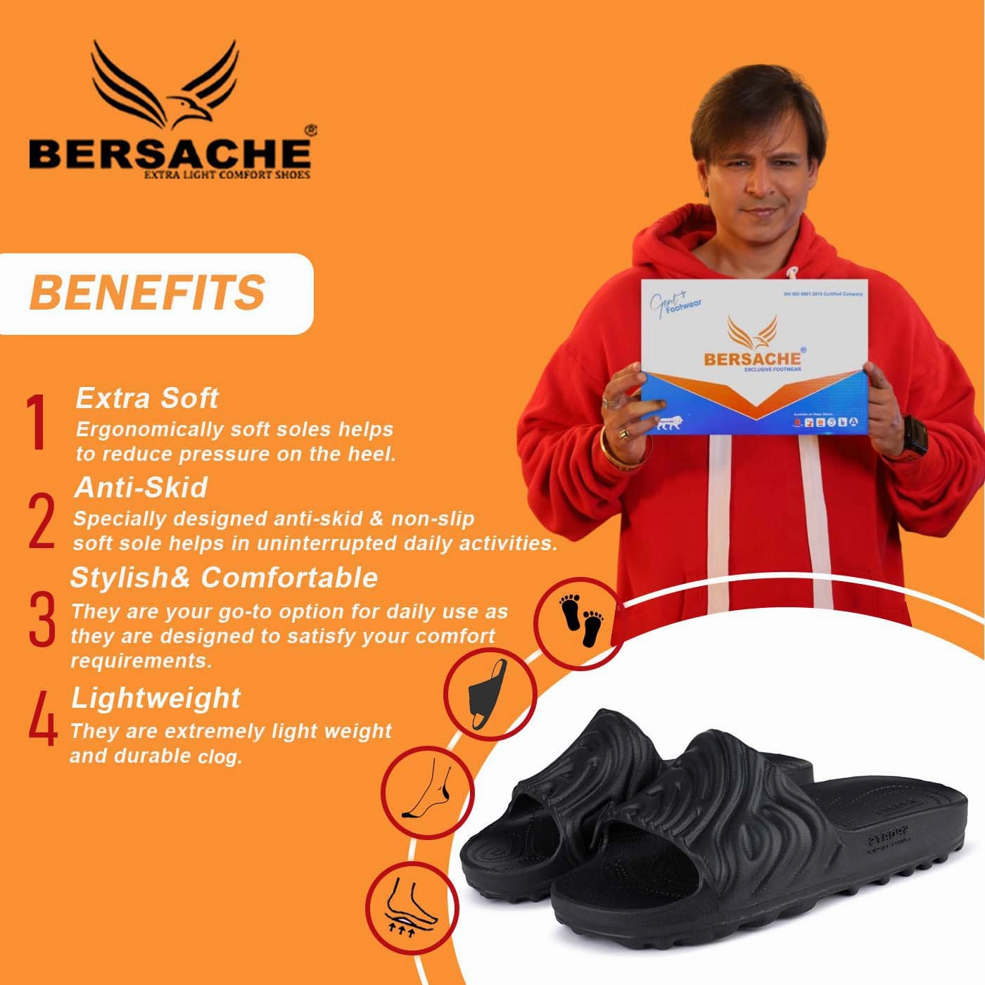 Bersache Extra Soft Classic Casual with  Regular wear with Ultra Soft & Flexibility Technology Clogs for Men's & Boy's 6050-Black Baguette Slippers