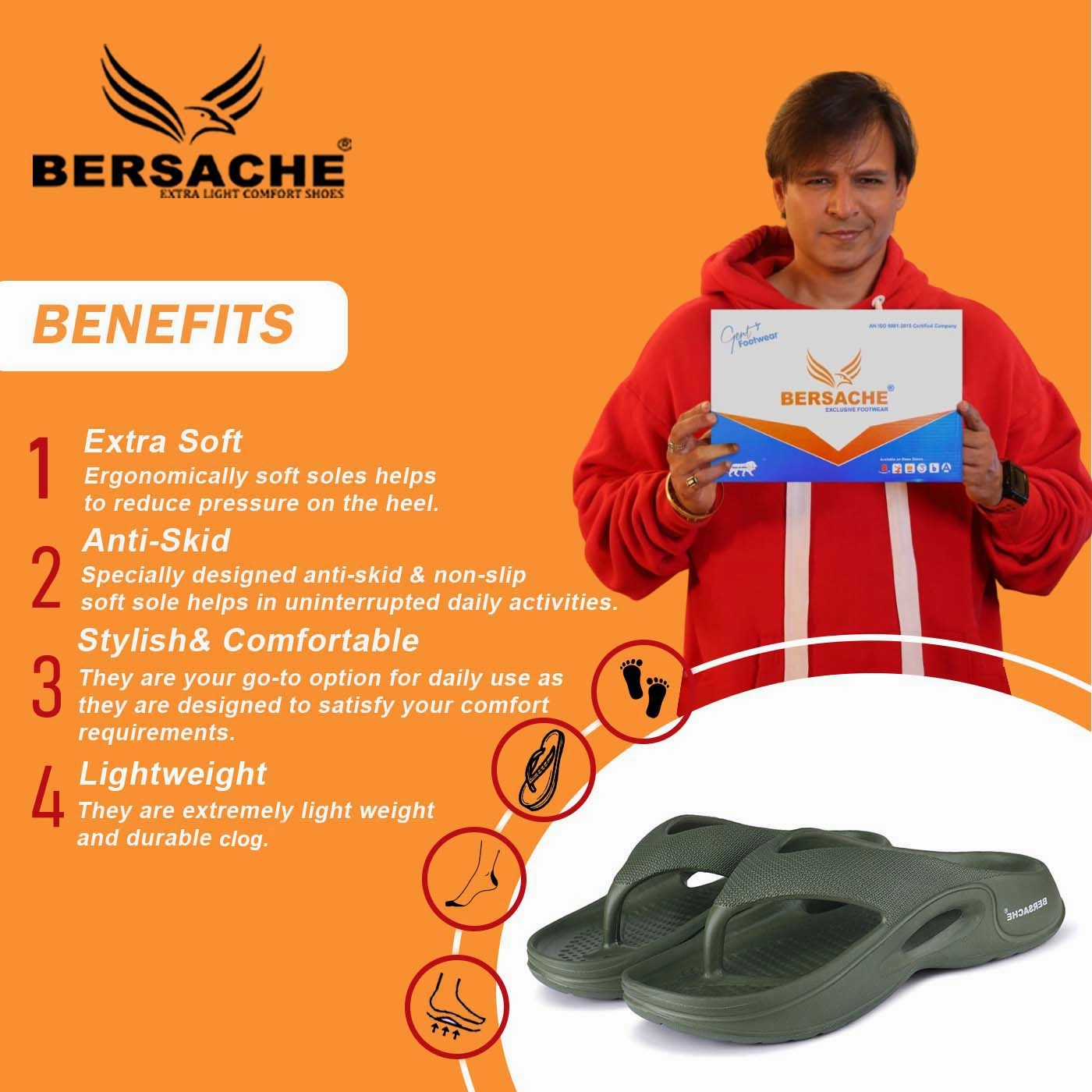 Bersache Extra Soft Classic Casual with  Regular wear with Ultra Soft & Flexibility Technology Clogs for Men's & Boy's 6065-Green Slippers Indoor