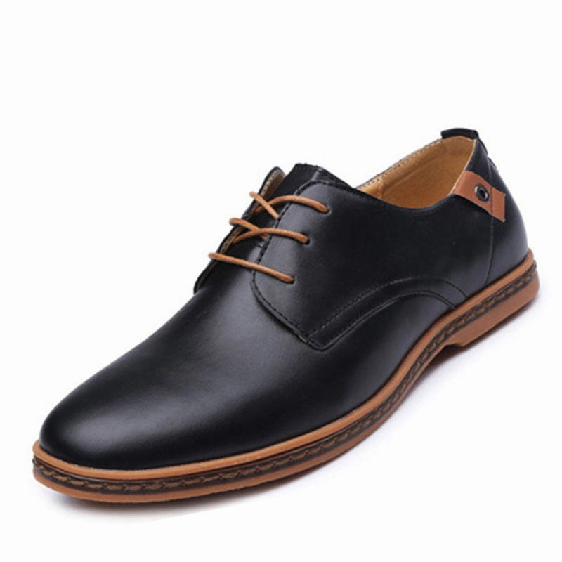 Big Size 48 Mens Shoes Casual Flats Shoes Men Black PU Leather Oxfords Shoes For Men Flats Zapatos Hombre Casual Shoes To Wear With Bell Bottom Jeans