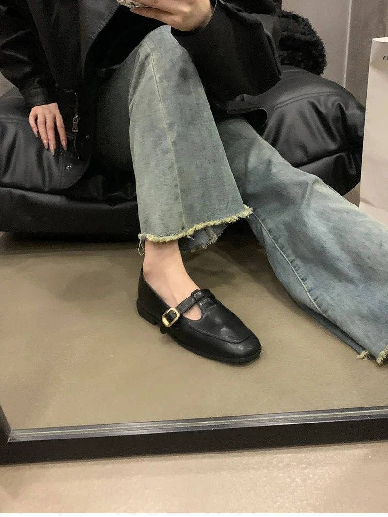 binfenxie 2024 Spring Autumn Women Flat Shoes Fashion Ladies Shallow Slip On Mary Jane Shoes Female Round Toe Shoes Thin White Socks For Loafers