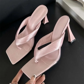 binfenxie  -  Fashion Square Clip Toe Slippers Women High Heels Party Dress Slides Shoes Summer Flip Flops Zapatos De Mujer Minecraft Flip Flop