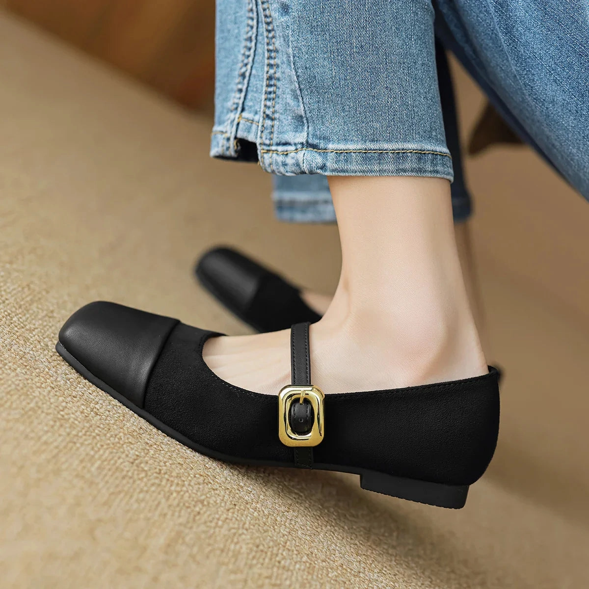 Italian Loafers Sale binfenxie  -  Fashion Womens Flat Shoes Classic British Style Mary Jane Shoes Comfortable Shallow Women Loafers Metal Decoration Casual Shoes