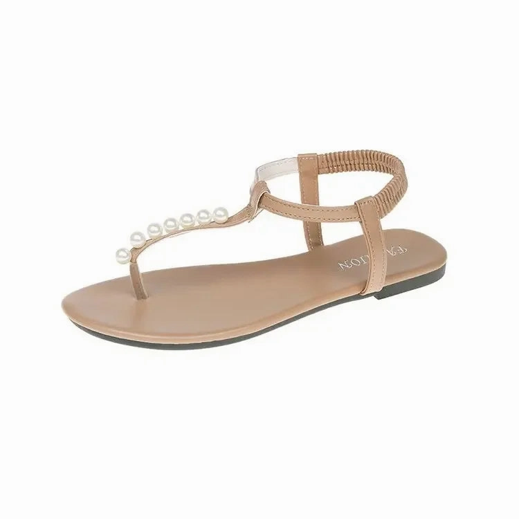 binfenxie  -  Pearl Flip-flops for Women Fashion Casual Summer New Designer Beach Shoes Sandals Female Solid Color Beach Shoes Slippers Ladies Sheepskin Lined Flip Flops