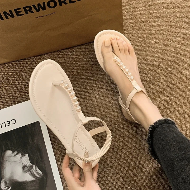 Best Barefoot Flip Flops binfenxie  -  Pearl Flip-flops for Women Fashion Casual Summer New Designer Beach Shoes Sandals Female Solid Color Beach Shoes Slippers Ladies