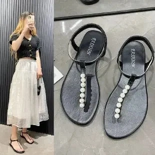 Flip Flops Size 4 binfenxie  -  Pearl Flip-flops for Women Fashion Casual Summer New Designer Beach Shoes Sandals Female Solid Color Beach Shoes Slippers Ladies