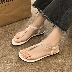 binfenxie  -  Pearl Flip-flops for Women Fashion Casual Summer New Designer Beach Shoes Sandals Female Solid Color Beach Shoes Slippers Ladies Small Flip Flops