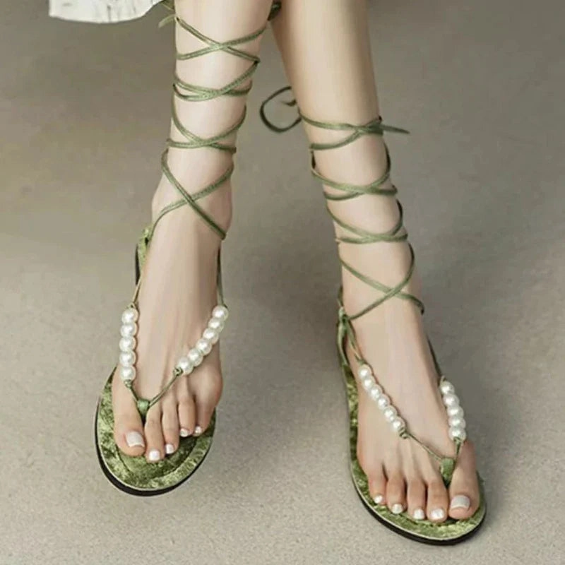 Flip-flops Electronics binfenxie  -  Rome Clip Toe Sandals Women Beaded Flats Shoes 2024 Fashion New Summer Slippers Designer Trend Casual Dress Female Flip Flops