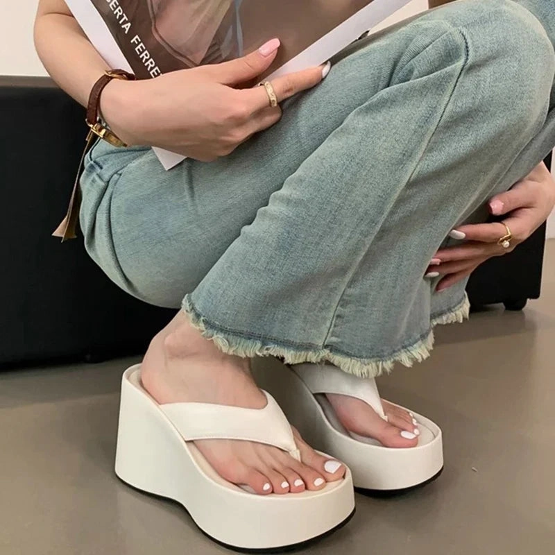 Jenni Kayne Slides binfenxie Design Summer Chunky Woman Slippers Fashion Platform Wedges High Heel Silvery Ladies Shoes