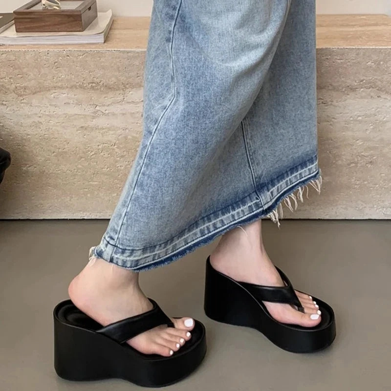 Ilse Jacobsen Slippers binfenxie Design Summer Chunky Woman Slippers Fashion Platform Wedges High Heel Silvery Ladies Shoes
