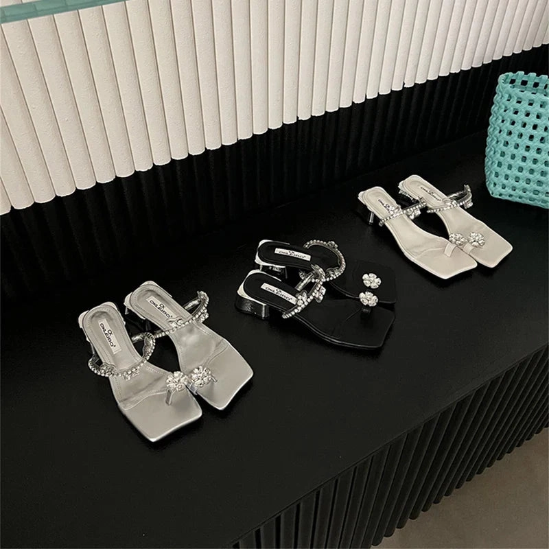 binfenxie Summers Women's Slippers Fashion Elegant Rhinestone Clip Toe Low Heel Ladies Casual Outdoor Beach Slides Sandal Flip Flop Vionic Slippers Deals