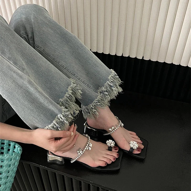 Slippers For Bunions binfenxie Summers Women's Slippers Fashion Elegant Rhinestone Clip Toe Low Heel Ladies Casual Outdoor Beach Slides Sandal Flip Flop