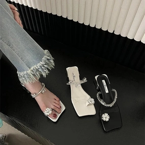 Cartman Slippers binfenxie Summers Women's Slippers Fashion Elegant Rhinestone Clip Toe Low Heel Ladies Casual Outdoor Beach Slides Sandal Flip Flop