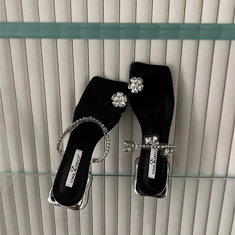 binfenxie Summers Women's Slippers Fashion Elegant Rhinestone Clip Toe Low Heel Ladies Casual Outdoor Beach Slides Sandal Flip Flop Giant Toe Slippers