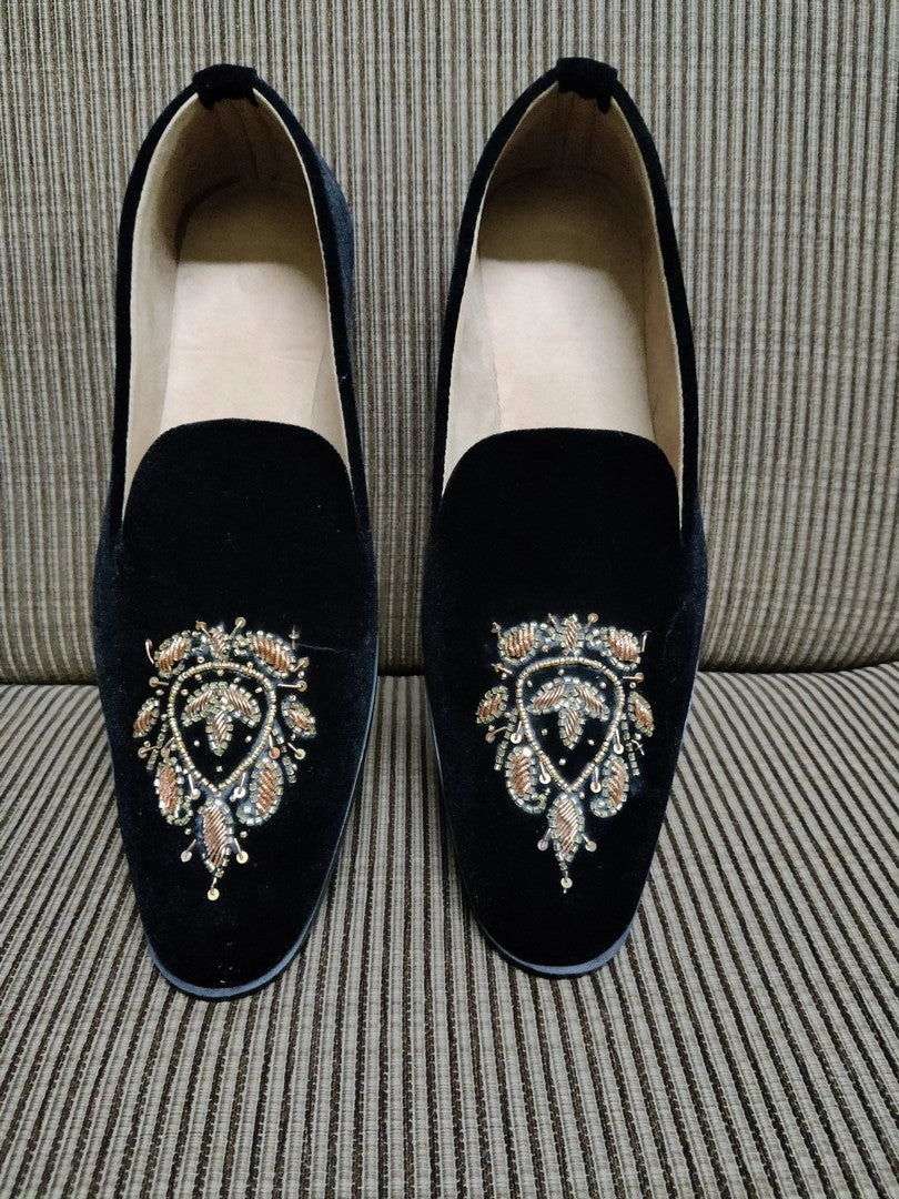 Doc Loafers Black Color Hand Embroidered Loafers For Men - BLSNT0131