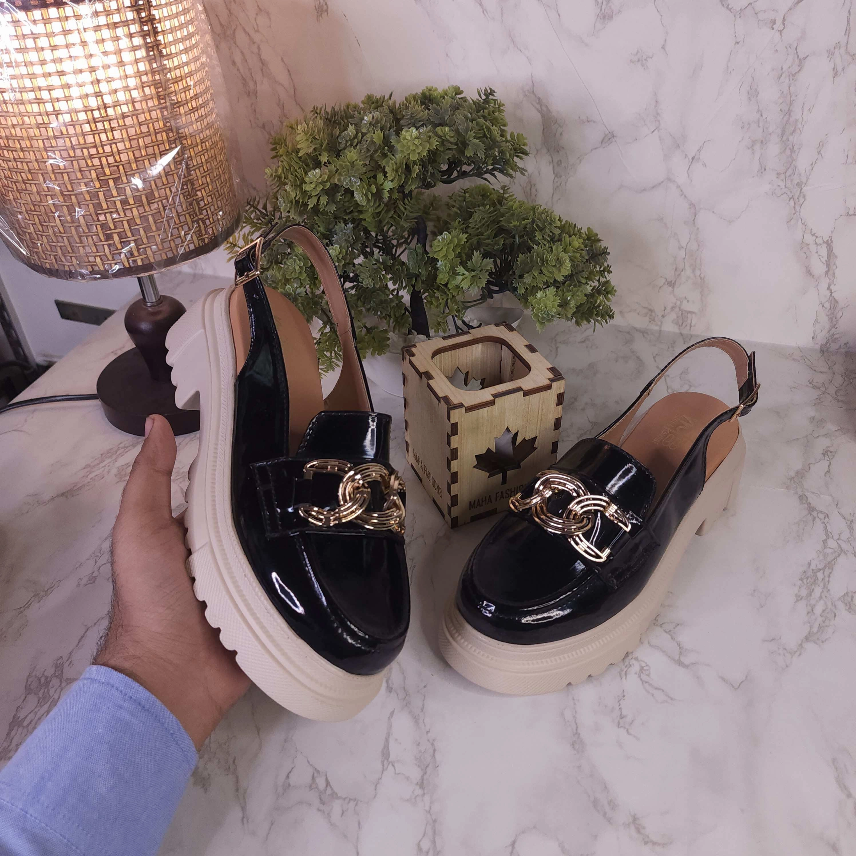 Black Patent Platform Sandals Comfortable Shoes For Work Business Casual