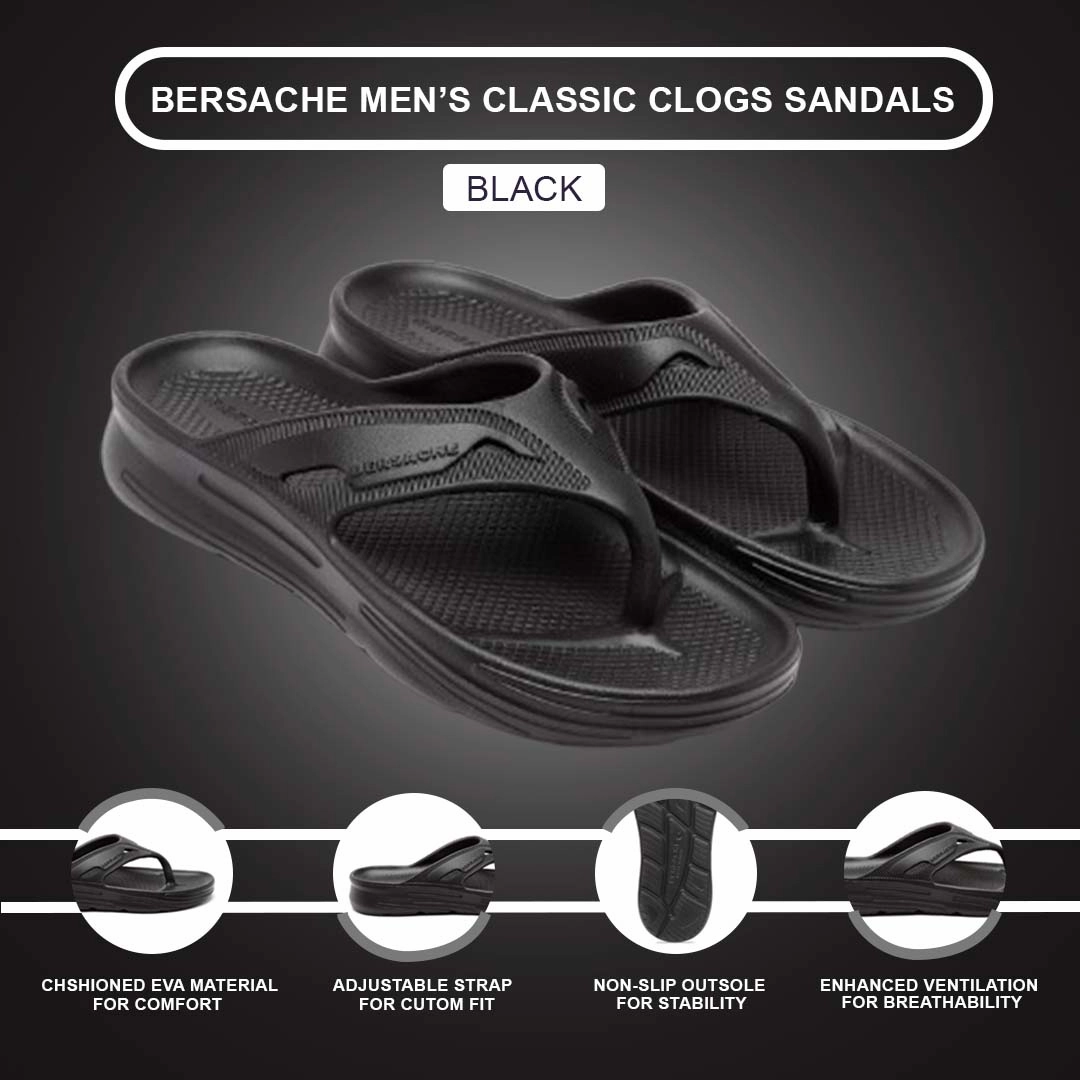 Slippers In Korean Bersache Extra Soft Classic Casual with  Regular wear with Ultra Soft & Flexibility Technology Clog's for Men's & Boy's (6119-Black)