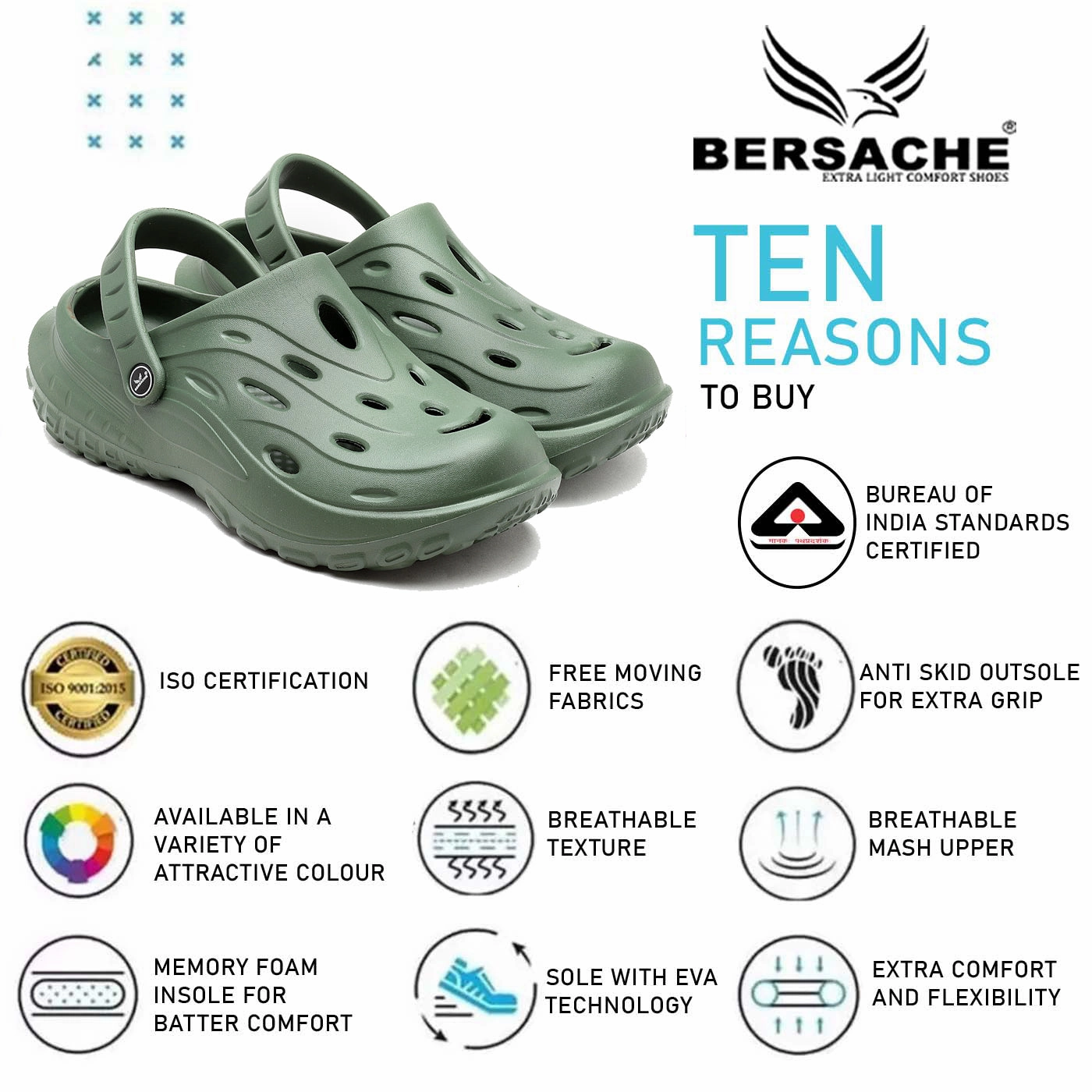 Bersache Extra Soft Classic Casual with  Regular wear with Ultra Soft & Flexibility Technology Clog's for Men's & Boy's (6123-Green) Pretty Slippers