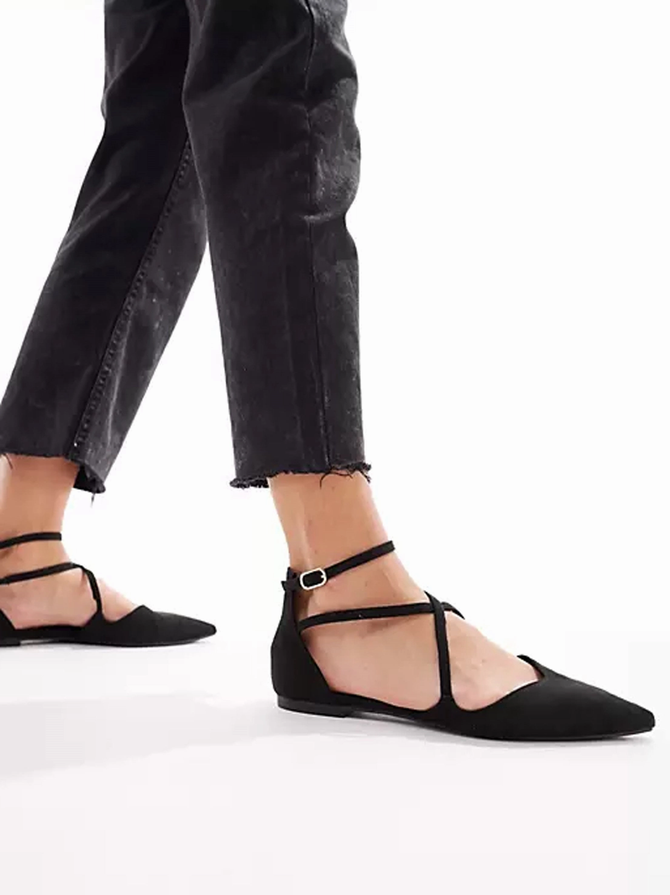 Women's Suede Flat CrissCross Shoes,Black Flat Shoes Trample