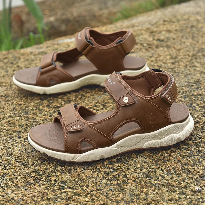 Platform Slide Sandals Yeknu Men Sandals Summer outdoor fashion Hiking Travel Beach Casual Shoes for Men breathable genuine Leather Sandals men flats