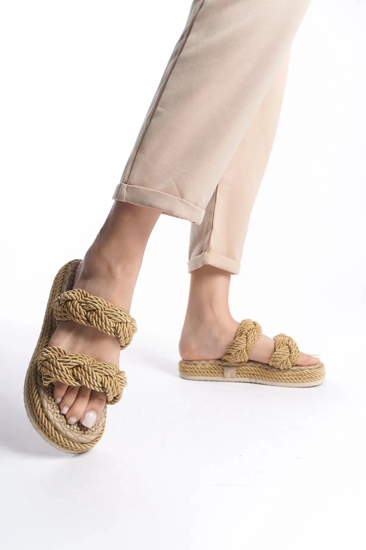 Hawaiian Jesus Slippers NexaNook Women's Rope Drawstring High Sole Straw Slippers