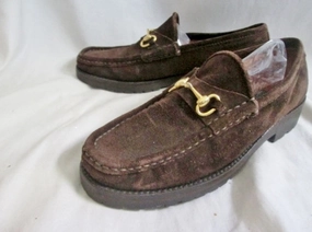 Womens DAVID AARON Suede Moccasins Leather Shoe 6.5 BROWN HORSEBIT Loafer Slip on Bandolino Lindio Loafers
