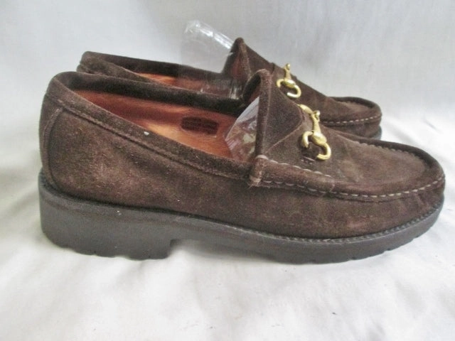 Leather Loafers With Buckle Womens DAVID AARON Suede Moccasins Leather Shoe 6.5 BROWN HORSEBIT Loafer Slip on