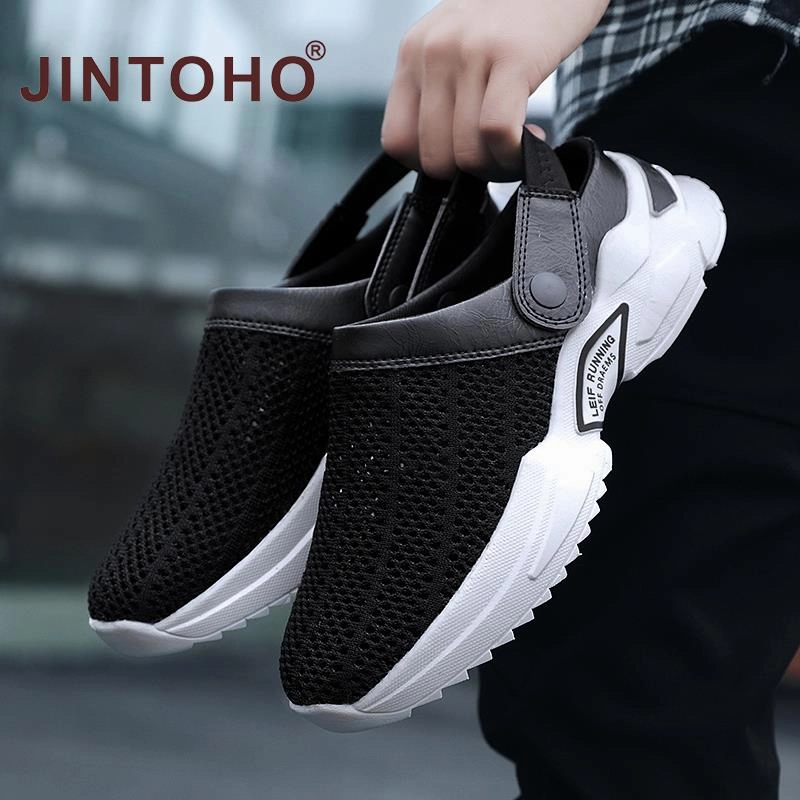 2022 Unisex Summer Sandal Mesh Mules Breathable Padded Beach Flip Flops Shoes Solid Flat Bath Slippers Outside Mens Slippers Flat Sandals Lace Up