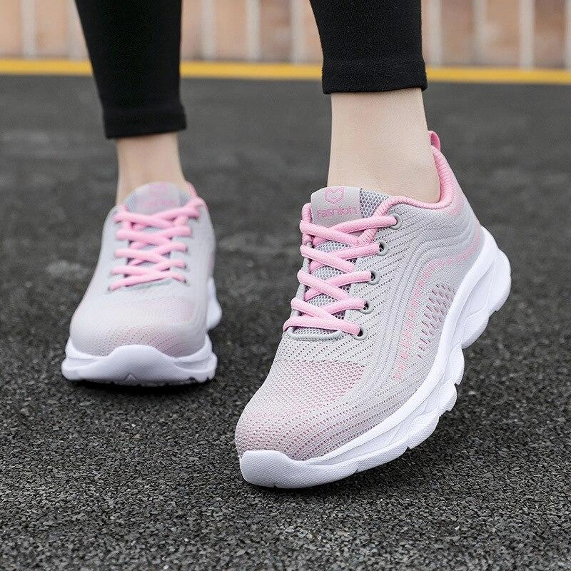 platform lace-up mesh breathable comfortable casual shoes women sneakers plus size 2021 Stretchers Sneakers