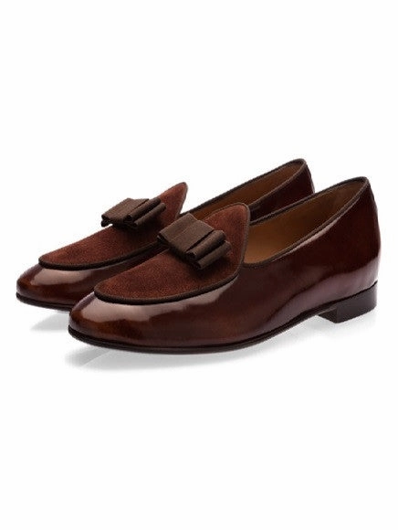 Tights With Loafers Brown Belgin Loafers with suede and bow tie detail for Men