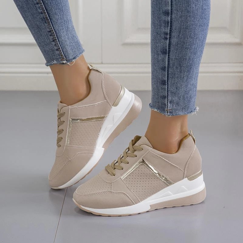 Casual Shoes Without Laces Women summer casual walking hollow breathable lace up wedge sneakers