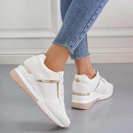 Women summer casual walking hollow breathable lace up wedge sneakers Mesh Breathable Casual Shoes