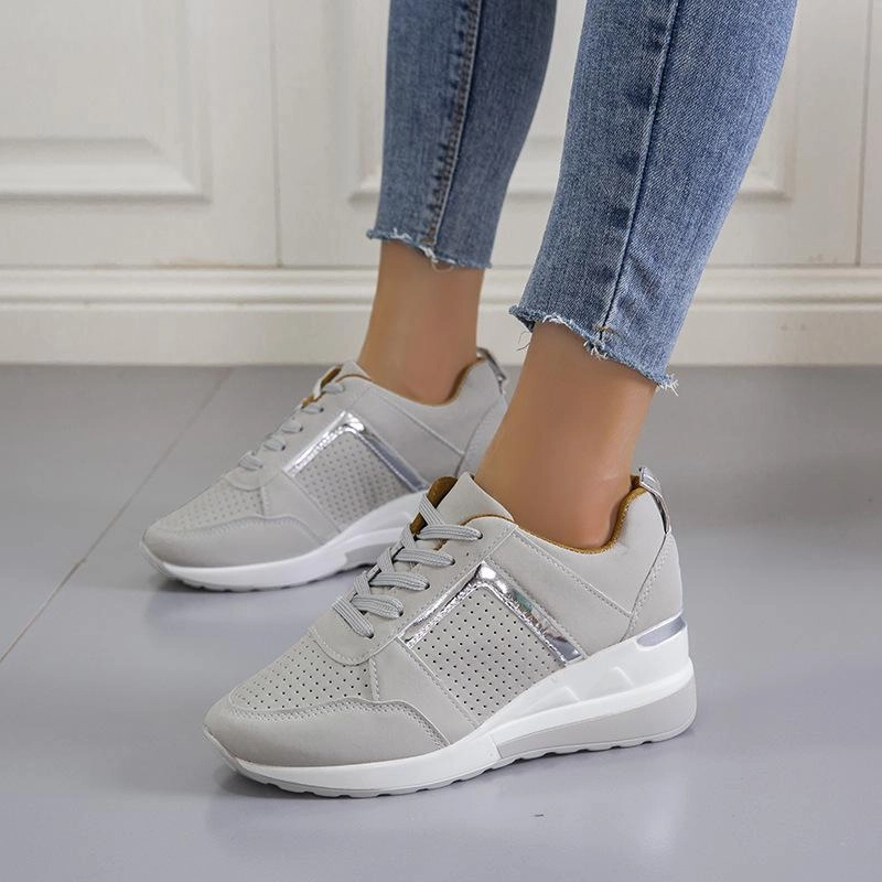 Women summer casual walking hollow breathable lace up wedge sneakers Elegant Casual Shoes