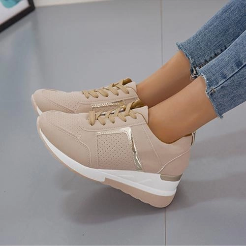 Women summer casual walking hollow breathable lace up wedge sneakers Casual Training Shoes