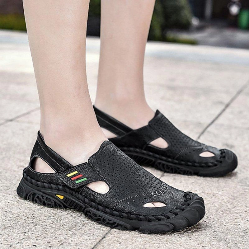 Evening Shoes Flats Men Summer Flat Heel Sandals Casual Cowhide Leather Shoes