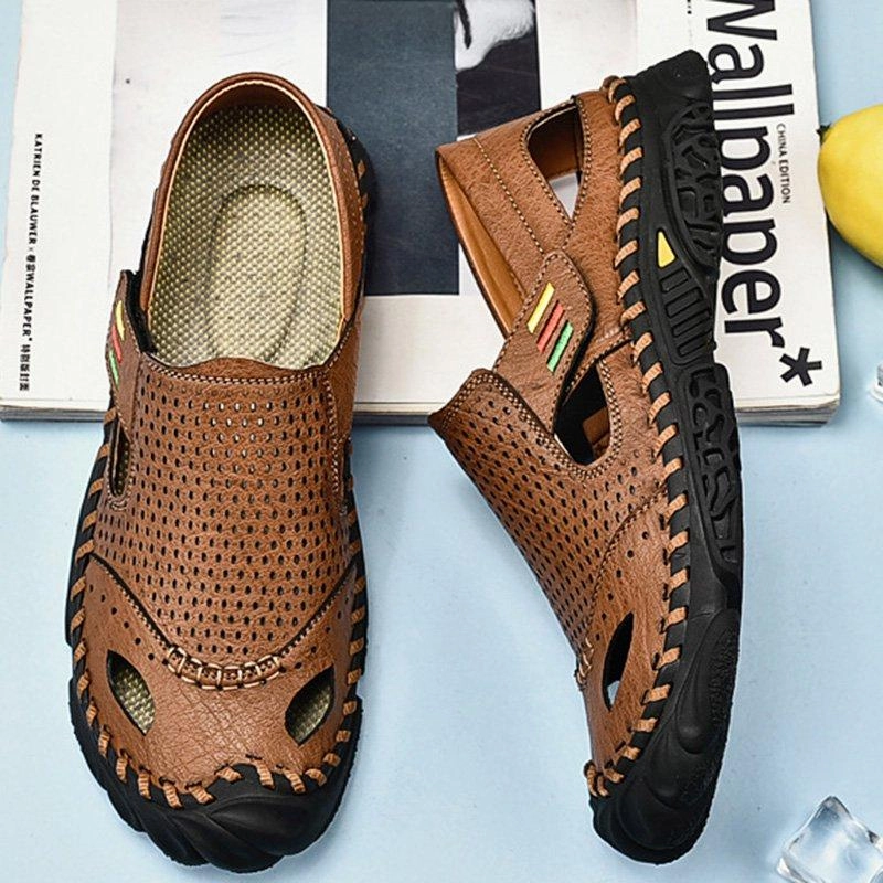 Ballet Flat Work Shoes Men Summer Flat Heel Sandals Casual Cowhide Leather Shoes