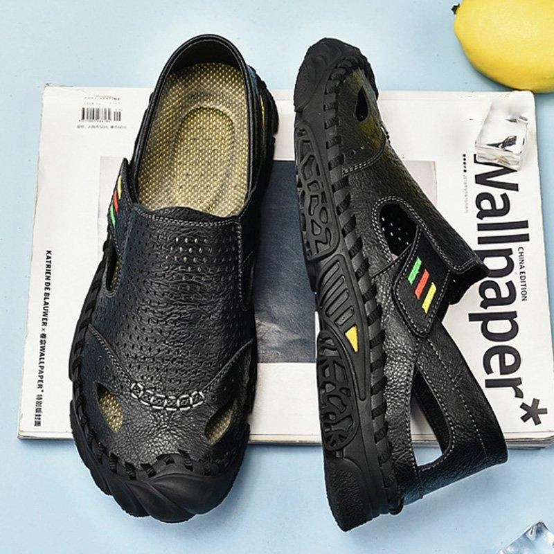 Shoe Insoles Flat Feet Men Summer Flat Heel Sandals Casual Cowhide Leather Shoes