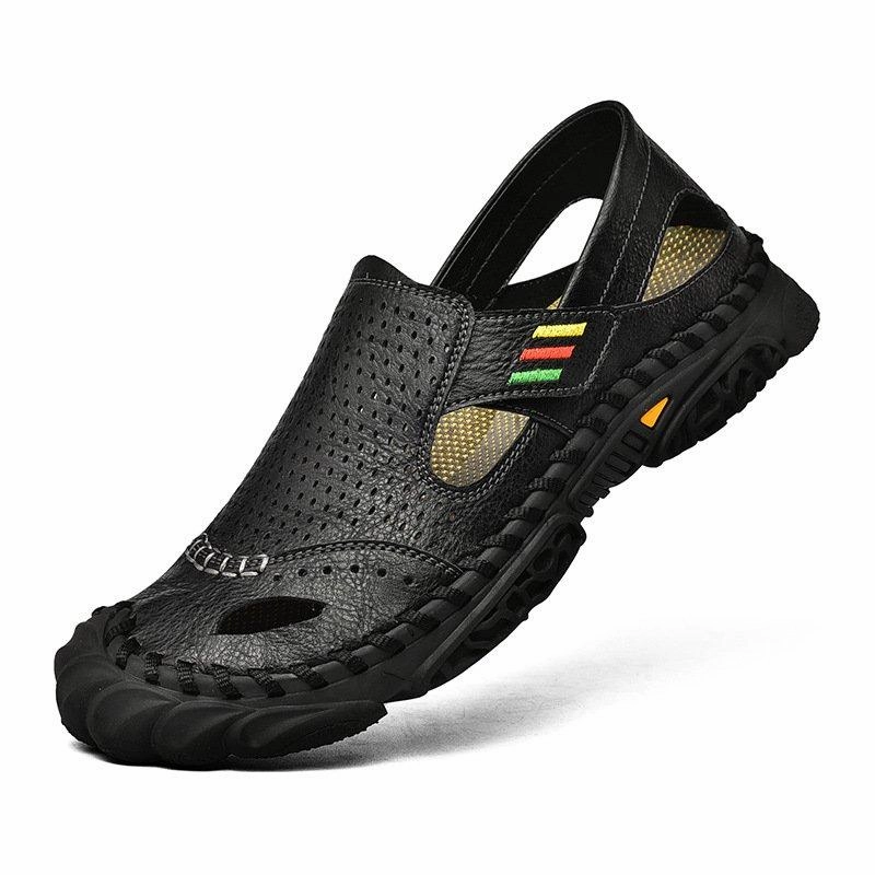 Flat Shoes For Walking Men Summer Flat Heel Sandals Casual Cowhide Leather Shoes