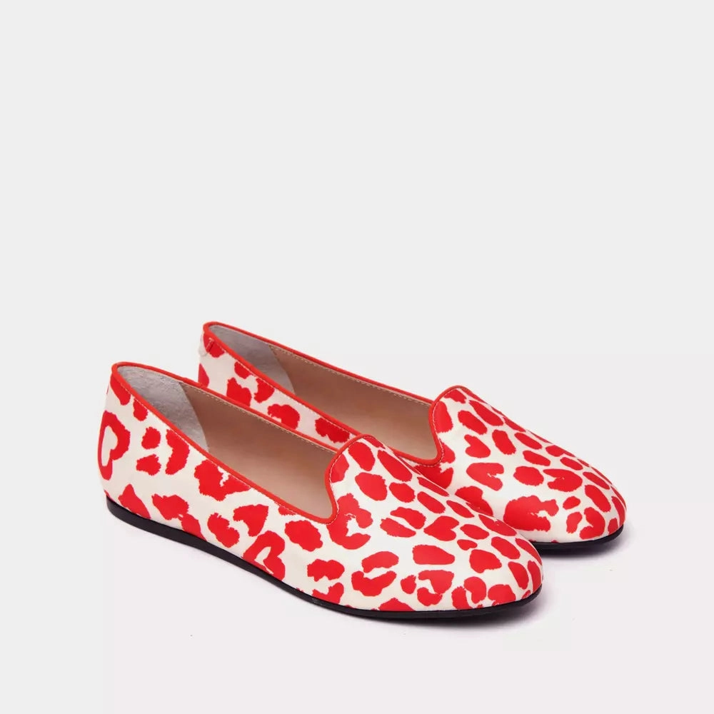Charles Philip Elegant Red & White Silk Sheila Loafers Slip On Flats Shoes