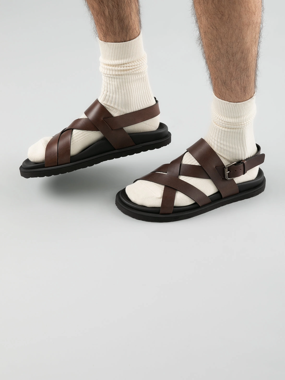 Sandals With A Bow CHARRAT 002 - Brown Leather Sandals