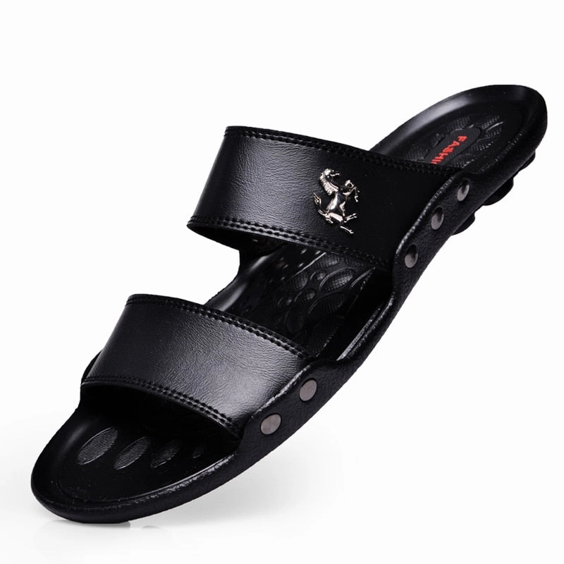 Casual Famous Brand Men Sandals Shoes Slippers Summer Flip Flops Beach Men Shoes Leather Sloth Slippers
