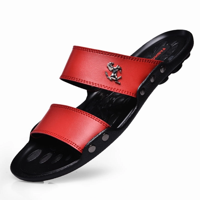 Casual Famous Brand Men Sandals Shoes Slippers Summer Flip Flops Beach Men Shoes Leather Bedrukte Slippers