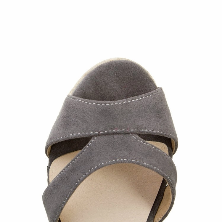 Women's Suede Cross Strap Woven Wedge Heel Platform Gladiator Sandals Ta Portal