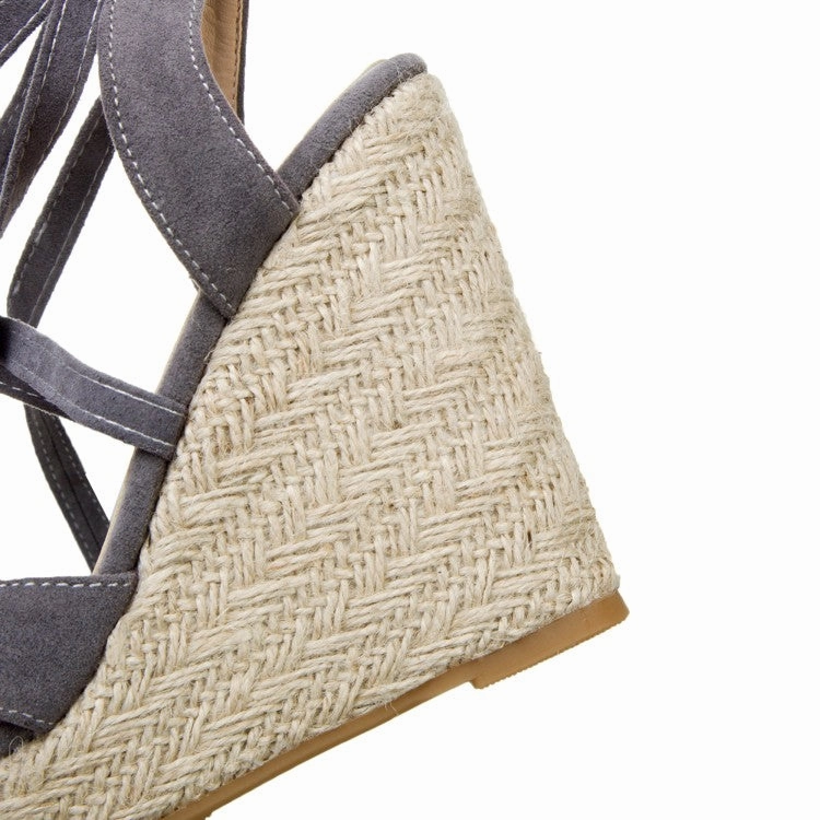 Women's Suede Cross Strap Woven Wedge Heel Platform Gladiator Sandals Sandals South Rooms
